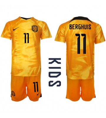 Holandia Steven Berghuis #11 Koszulka Podstawowych Dziecięca MŚ 2022 Krótki Rękaw (+ Krótkie spodenki)